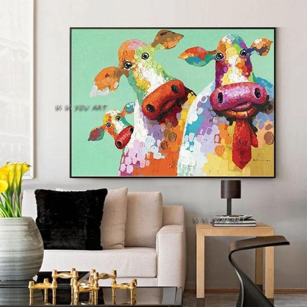 Hand Painted Abstract Colorful Cute Cattle Decorative Modern On Canvas