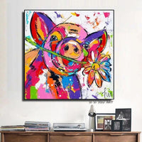 Hand Painted Colorful Pig painting Baby Room decoration Animal Wall Art Graffiti for Kids Room