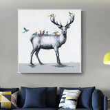 Children Room Hand Painted Decor Cartoon Deer Wall Canvas Oil Painting Modern Animal Painting