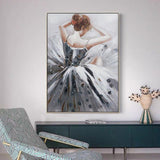 Dancer Girl Figure Hand Painted Modern Abstract Canvas Painting Wall Art Unframed