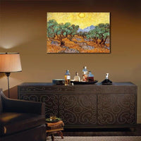 Hand Painted Olive Tree with Yellow Sky and Sun Van Gogh Famous Impressionist Oil Paintings Room Decors