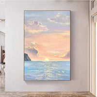 Hand Painted Oil Painting Modern Abstract Art Sea Sunrise Seagull Canvas Painting Mural As