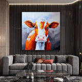 Modern Abstract Colorful Bull Hand Painted Canvas Painting Cow Decorative Painting On The Wall Home