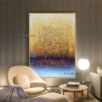 Hand Painted Abstract Canvas Golden Tree Minimalist Modern Office