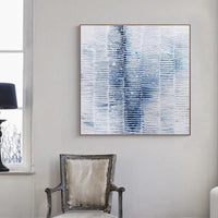 Blue and White Hand Painted Abstract Painting Minimalist Art Thick Textured Canvas Painting Modern