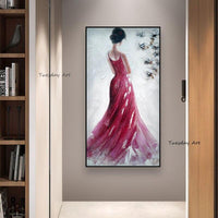 New arrival Hand Painted Oil Painting Abstract Figure Red Dress Woman Modernative