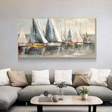 Hand Painted Oil Painting Boat Natural Landscape Abstract Canvas Painting