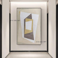 Hand Painted Modern Beige Geometric Abstract On Canvas Wall Art