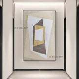 Hand Painted Modern Beige Geometric Abstract On Canvas Wall Art