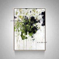 Hand Painted White Green Purple Flower Abstract Oil Paintings On Canvas Hand Painted Thick Textured Wall Art