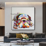 Hand Painted Art Animal Oil Painting Modern Puppy Abstract Canvas Colorfuls Children's Room