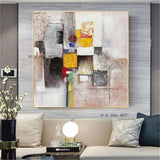 Hand Painted Modern Abstract Canvas Painting Orange Yellow Gray White Mural Entrance