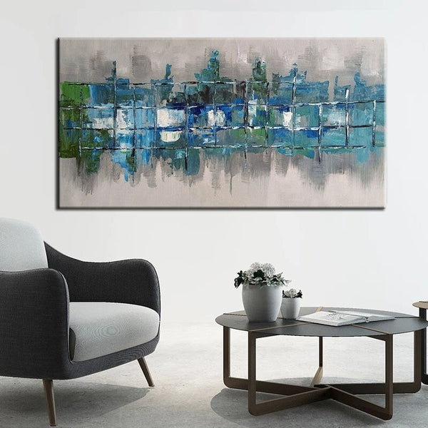 Oil Painting Canvas Hand Painted Blue Color Block