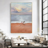 Hand Painted Abstract Oil Painting Family Go Beach Landscape Decoration Canvas Modern Wall Art Minimalist