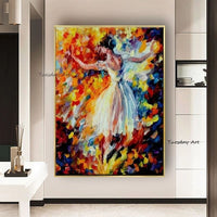 Colorful Ballerina Dancer Oil Painting Hand Painted Textured Knife Ballerina Painting Wall Art Canvas