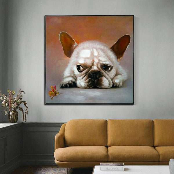 Graffiti Modern Brown Dog Hand Painted Canvas Oil Painting Wall Art