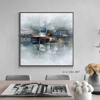 Hand Painted Thick Acrylic Painting Landscape Wall Art Abstract Geometric On Canvas For Bedroom