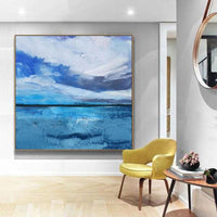 Hand-Painted Hand Painted Oil Painting Modern Simple Blue Landscape Abstracts Home