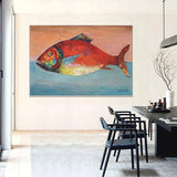 Hand Painted Oil Painting Aisle Porch Decorative Modern Minimalist Red Sea Fish Abstract Paintingss