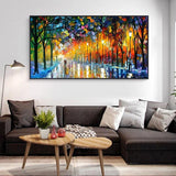 Hand Painted Lover Knife Street Tree Lamp Knife Landscape Oil Painting On Canvas