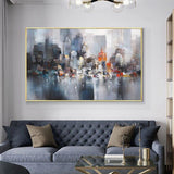 Abstract Big City Buildings Hand Painted On Canvas Hand Painted Wall Art For Office