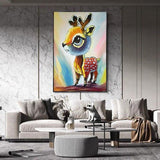 Hand Painted Cartoon Fawn Oil Painting on Canvas Modern Cute Animal Lovely Pet Painting For Room As