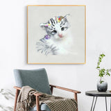 Hand Painted Cute Cat Animal Knife Oil Painting For Children Room Modern Hall Art Murals As