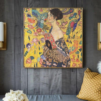 Hand Painted Hand Gustav Klimt Lady with Fan Oil Painting made on Canvas