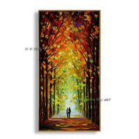 Hand Painted Beautiful Scenery Abstract Autumn Street Landscape Wall Art Decorative