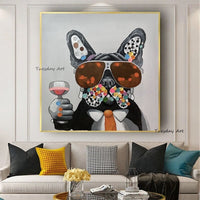 Modern Abstract Hand Painted Creative Cute Dark Gray Dog Cheers Art Canvas Painting Decor