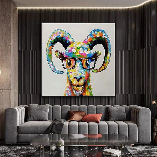 Hand Painted Oil Painting on Canvas A Bespectacled Tibetan Antelope Hotel Decor d