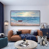 Hand Painted Seaside Landscape Oil Painting on Canvas Hand Painted Beach and Wave Oil Painting for Wall Decor