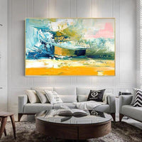 Hand Painted Oil Paintings on Canvas Yellow Blue Abstract Painting Art