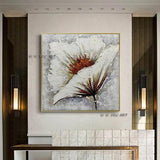 Hand Painted Wall Art Abstract White Flower On Canvas Painting Decoration Salon Bedroom