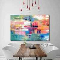 Hand Painted Landscape Oil Paintings Wall Art Canvas Painting Colorful Color Block Abstract