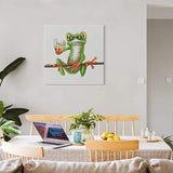 Hand Painted Modern Happy Frog with Glasses Cute Cartoon Animal Painted on Canvas