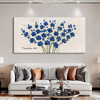 Oil Painting Hand Painted Knife Blue Flower Abstract Modern on Canvas Art Canvas Painting For Bedroom Hotel