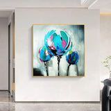 Arrival Home Wall Blue Flower Canvas Art Hand Painted Abstract Flower Canvas Wall Art Modern Piece