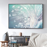 Hand Painted Oil Painting White Peacock Animal Abstract on Canvas Modern Decor