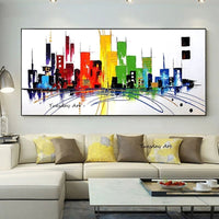 Hand Painted Oil Painting Modern Abstract City Building on Canvas Textured Knife City Art