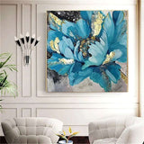 Abstract Canvas Hand Painted Oil Painting Classic Blue Flowers Gold Foil Modern Decor Floral Pictures Wall Art Pictures