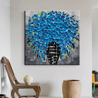 Hand Painted Art Oil Painting Modern Abstract Palette Knife Blue Flowers Canvas Decor Florals