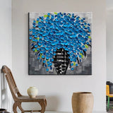 Hand Painted Art Oil Painting Modern Abstract Palette Knife Blue Flowers Canvas Decor Florals