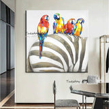 Hand Painted Oil Paintings Animals Parrot Zebra Abstract Wall Art Canvas Home Children's Room Decoration