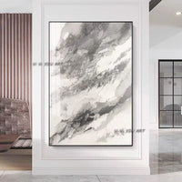 Arrival Hand Painted Abstract On Canvas Gray And White Modern