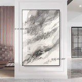 Arrival Hand Painted Abstract On Canvas Gray And White Modern