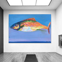 Hand-Painted Oil Painting On Canvas Simple Animal Fish Abstracts Home Wall Interior