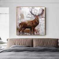 Abstrakte Wandkunst Handgemaltes Ölgemälde Moderne Hirsch Tier Leinwand Nordic Poster für Wohnzimmer Dekor Als