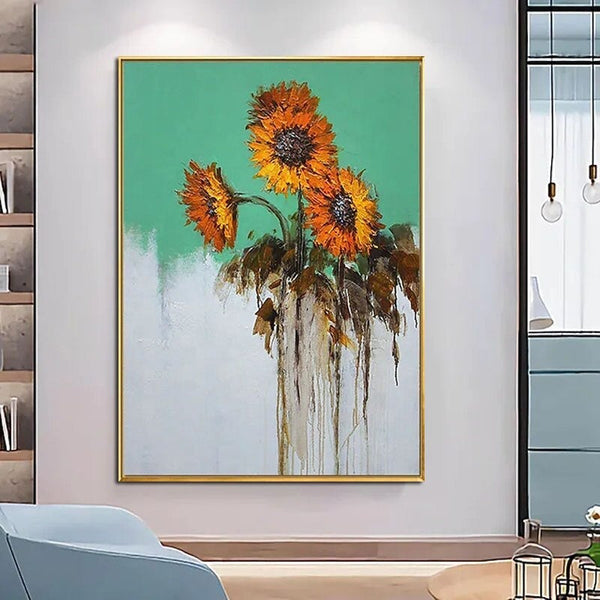 Hand Painted Yellow Sunflowers Oil Painting Canvas Modern Cuadro