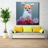 Puppy with Rose Hand Painted Modern Abstract Oil Painting On Canvas Wall Art As